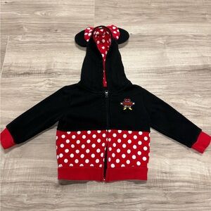 Disney Park Minnie Mouse Black & Red Polka Dot Hooded Jacket for Kids Size 24 Mo